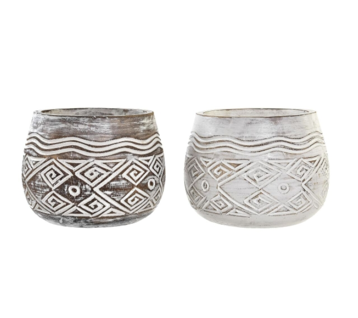 Planter DKD Home Decor Brown White (2 Units) (22 x 22 x 16 cm)